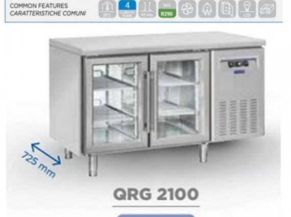 Tavolo refrigerato QRG 2100 inox porte a vetri, positivo + 3 /+ 10°.